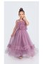 Long Skirt, Strappy Girls' Rose Motif Evening Dress M00670 Mürdüm - 4
