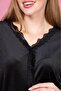 Women's Front Buttoned Velvet Lace Collar Detailed, Dowry Black Pajama Set Gn-255 - 3