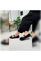 Daily Women's Black Velvet Stone Ballerina Ballet Flats with Single Strap Buckle Oval Toe Serrated Sole Shoes 285 - 2