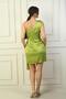 Women's One Shoulder Draped Lined Satin Short Dress - 4
