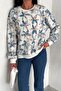 Women's Blue Flower Pattern Tulle and Sequin Sewing Design Cotton Sweatshirt - 3