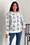 Women's Blue Flower Pattern Tulle and Sequin Sewing Design Cotton Sweatshirt - 4