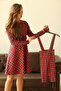 Red Plaid Flared Dress Mother Boy Combo (Single Price) - 5