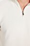 Unisex Relax Fit Relax Cut Corded Patterned Cotton Half Zipper Ecru Stand Collar Sweatshirt - 4