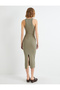 Ribbed Bodycon Dress Midi Length Halter Neck Cotton - 4