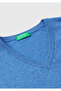 Men's Blue Melange V-Neck 100% Merino Sweater - 6