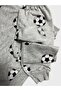 Boys' Cotton Brushed Inside Gray Black White Soccer Ball Patterned Long Sleeve Winter Pajama Set - 5