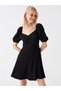 Lcw Vision Black Sweetheart Neck Straight Short Sleeve Women's Dress