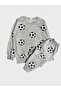 Boys' Cotton Brushed Inside Gray Black White Soccer Ball Patterned Long Sleeve Winter Pajama Set - 2