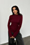 Women's Burgundy Draped Boat Neck Asymmetrical Lycra Knitted Blouse - 4
