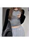 Gray Melange Basic Long Sleeve Crop with Black Raglan Sleeves