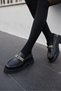 Brokly Women's Black Real Leather Loafer Shoes