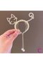Cat Design Pearl and Rhinestone Spring-Loaded Hair Bun Clip Metal Gold - Dangling Hair Bun Clip - 2