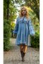 Blue Embroidered Collar and Sleeves Drawstring Bohemian Dress - 7