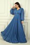 Women's Long Chiffon Evening Dress with Front Back V-Neck Pleat Lined Plus Size