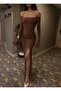 Women's Coffee Spanish Sleeve Slip Sandy Maxi Dress - 5