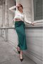 Satin Midi Length Emerald Green Skirt with Zippered Waist Tie Detail - 2