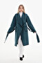 Emerald Green Stamp Coat Oversize Standard Size 36-46 Below Knee Pocket Comfortable Fit with Belt - 2