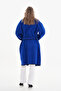 Cobalt Blue Stamp Coat Oversize Standard Size 36-46 Below Knee Pocket Comfortable Fit with Belt - 7