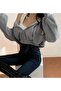 Melange, Hooded Crop Cardigan Gray 3 Thread Thick Fabric - 3