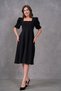 Women's Design Crepe Fabric Square Neck Short Sleeve Midi Length Black Dress 080 - 7