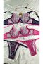 Women's Plum Fuchsia Tiny Floral Patterned Stylish Bra Panties Set