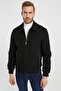 Men's Black Polo Collar Wool Blended Comfortable Fit Stamp Coat - 6