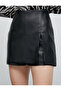 Mini Shorts Skirt Leather Look Slit Detailed - 6