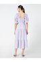 Midi Balloon Sleeve Dress Tiered Square Neck - 4