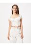 Crop Blouse Sweetheart Neckline Front Tie Detail Short Sleeve Elastic Cotton - 3