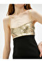 Sequin Detailed Evening Dress with Straps - 5