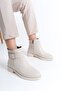 Cream Side Buckle Zippered Leather Look Short Classic Women's Booties - 3
