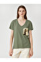 Sequin Embroidered T-Shirt Short Sleeve V Neck - 3