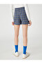 Checked Mini Shorts Skirt with Slit Detail on the Front - 4