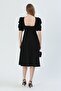 Flexible Crepe Fabric Short Sleeve Square Neck Midi Length Flared Cut Black Dress 080 - 4