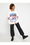 Oversized Sweatshirt Slogan Printed Long Sleeve V-Neck Inside Fleece - 2