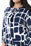 Women's Plus Size Navy Blue Neckline Lace-Up Hem Elastic Lycra Blouse 65N38645 - 4