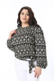 Women's Plus Size Black Waist Belt Tie Print Blouse 65N38705 - 4
