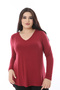 Women's Plus Size Burgundy V Neck Long Sleeve Lycra Blouse 65N38652 - 7