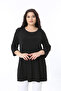 Women's Plus Size Black Crew Neck Capri Sleeve Lycra Long Blouse 65N38653 - 4