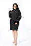 Women's Plus Size Black Soft Fabric Crew Neck Long Sleeve Dress 65N38591