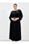 Plus Size Embroidered Waistband Velvet Look Maxi Dress - 5
