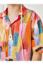 Summer Shirt Short Sleeve Turn-down Collar Abstract Print Detail - 6