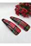 Set of 6 Clip-In Hair Clips (Red Plaid-Cream Plaid-Leopard Print) - 6