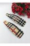 Set of 6 Clip-In Hair Clips (Red Plaid-Cream Plaid-Leopard Print) - 7