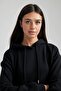 Black Kangaroo Pocket Cotton Ribbed Knitted Sweatshirt - 5