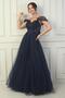 Women's Front Back V Neck Lined Low Sleeves Top Applique Embroidery Princess Evening Dress - 2
