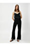 Slit Flared Leg Trousers with Elastic Waist