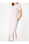 Floral Dress Midi Length Asymmetrical Cut Ruffle Short Sleeve Crew Neck - 5
