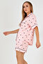 Black Hearts Short Sleeve Women's Shorts Pajama Suit - 4